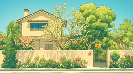 青空の下で映える美しい戸建て住宅｜自然と調和するシンプルモダンな住まい｜ガーデニングを楽しめる広々とした庭付き住宅｜落ち着いた住宅街に佇む理想の一軒家｜温かみのあるデザインが特徴の住まい｜ナチュラルテイストの洗練された住宅｜快適な暮らしを実現する広々とした庭付きの家｜家族が集う理想のマイホーム