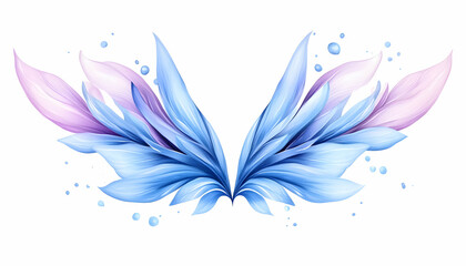 Elegant, stylized wings with soft, flowing,  light blue and lavender feather-like patterns