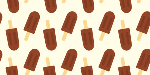 Ice cream on wooden stick Chocolate glaze cover Seamless Pattern on soft beige Background Texture