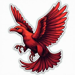 Vivid Red Phoenix Sticker: Detailed Illustration of a Fierce Bird with Spread Wings