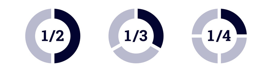 Circular graph visualizing fractions, divided into halves, thirds, and quarters with bold numbers.