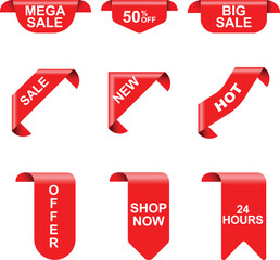 Red Sale Ribbon Banner Collection for Marketing and Promotion