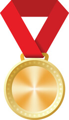 A Gold Medal with Red Lanyard