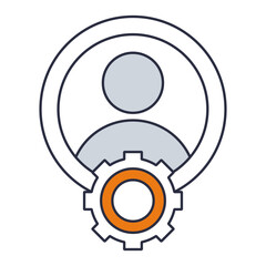 User profile icon with a gear representing user settings, configuration management, system customization, and profile adjustments