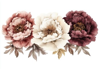 Watercolor flowers and a red rose are showcased in a hand-painted floral illustration, perfect for use in textile and greeting card design