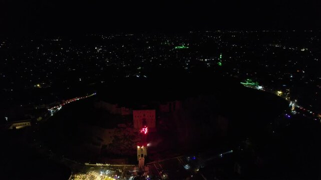 Aleppo Citadel is adorned with fireworks to celebrate the end of the Assad regime and the end of civil war in Syria.