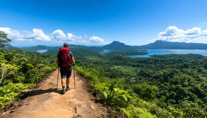 Fototapeta premium Hiking trail overlooking lush landscape