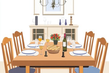 Obraz premium Cozy Dining Table Setup with Wine and Fresh Flowers Decor