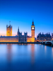 Fototapeta premium London Houses of Parliament at twilight, reflecting on the River Thames