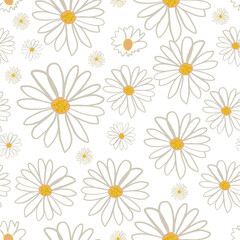 Seamless cute daisies and pattern white background.ai