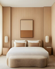 Minimalist bedroom design with warm tones