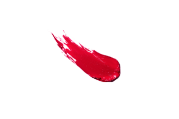 Red smear swipe isolated on white background texture beauty lipstick swatch..