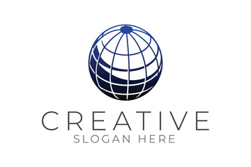 Elegant Global Business Logo Design Blue Globe app icon grid world media symbol vector    
