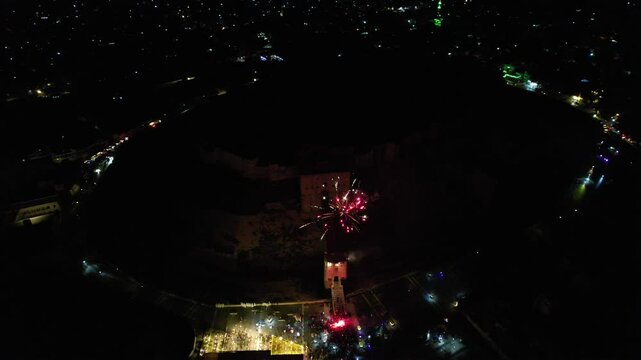 Aleppo Citadel is adorned with fireworks to celebrate the end of the Assad regime and the end of civil war in Syria.