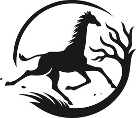 vector illustration of a black giraffe with branch