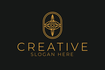 Elegant Golden Floral Logo Design Oval Frame art icon line brand style badge shape clean  