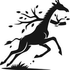 giraffe with branch silhouette vector illustration