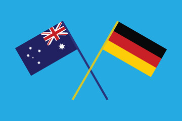 Australian and German flags crossed, symbolizing international relations. The Australian and German Flags.