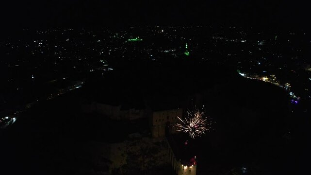 Aleppo Citadel is adorned with fireworks to celebrate the end of the Assad regime and the end of civil war in Syria.