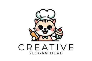 Adorable Cat Chef Baking Sweet Cupcakes Dessert pin fun art cute food logo cafe menu cute 