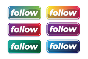 Colorful Gradient Follow Buttons Social Media Design UI UX Web Set Red App Icon Blue Green