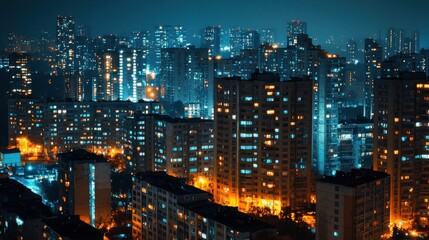 Naklejka premium City panorama, night town, infrastructure landscape