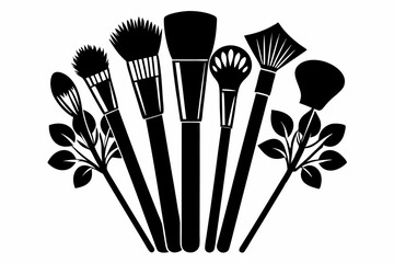 brushes makeup line art silhouette vector illustration