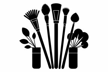 brushes makeup line art silhouette vector illustration