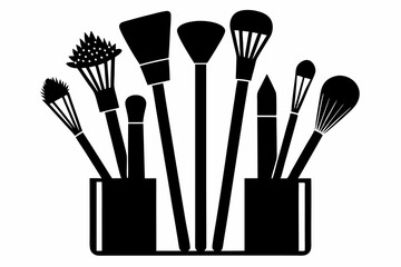 brushes makeup line art silhouette vector illustration
