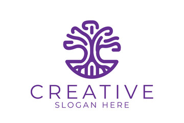 Purple Tree of Life Logo Design Minimalist Elegant Vector art icon line roots brand style 