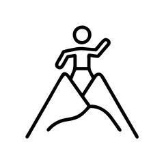 Minimalist icon of a person standing on a mountain peak