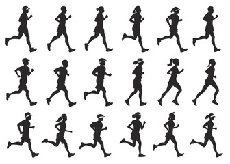 group of runners silhouette vectors