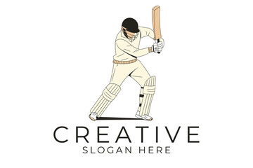 Stylish Cricket Player Action Pose Vector Illustration hit game ball logo icon team swing 