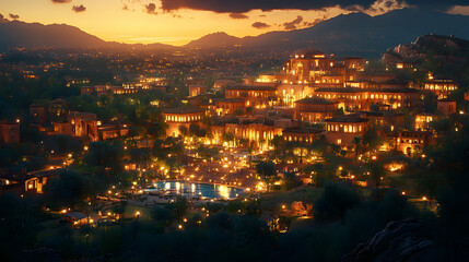 Obraz premium Illuminated Cityscape at Sunset