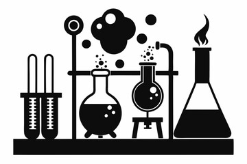  chemical lab experiment line art silhouette vector illustration