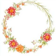 Obraz premium A hand drawn frame made of watercolor marigold flowers exists