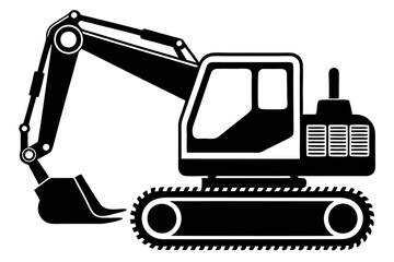 excavator line art silhouette vector illustration