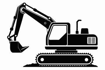 excavator line art silhouette vector illustration