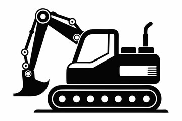 excavator line art silhouette vector illustration