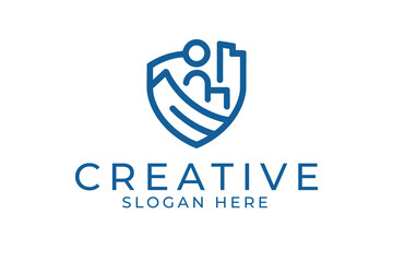 Modern Blue Shield Logo Design for Business Brand art icon line city flat clean shape     