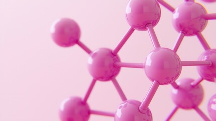 Abstract Pink Molecular Structure with Connected Atoms and Bonds