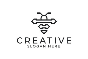 Modern Geometric Bee Logo Design Minimalist Style Icon art line flat black white clean    
