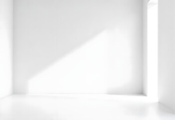 Obraz premium Empty white room with soft window light shadows on wall. White wall in an empty room with concrete floor