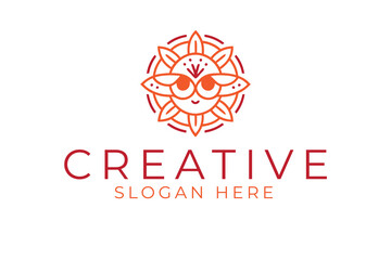 Adorable Sun Floral Logo Design Cute Orange Red art zen icon line flat warm yoga happy    