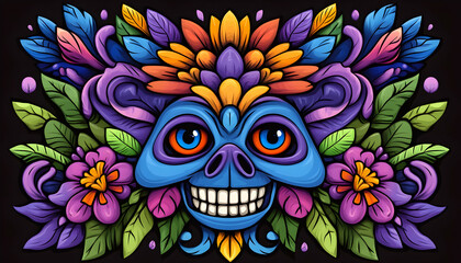 Vibrant floral skull design