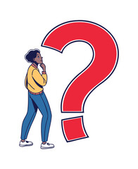 Pensive Woman with Large Red Question Mark Illustration