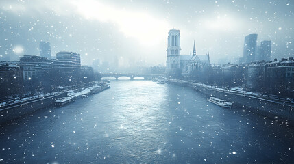 Fototapeta premium Snowy Parisian cityscape