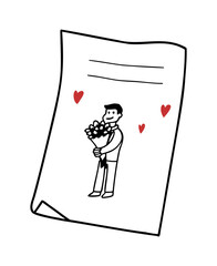 Romantic Illustration of Man with Flowers and Hearts - Love Concept