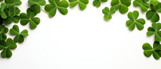 Fresh Green Shamrocks Arrangement on White Backdrop Celebratory St Patrick Day Ambiance Display