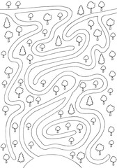 Fototapeta premium Forest maze graphic black white sketch vertical illustration vector 